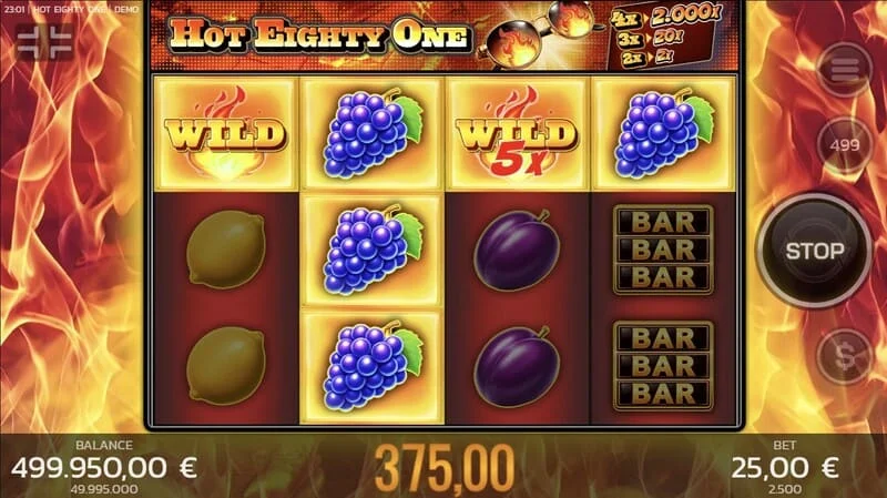 Hot Eighty One – galvenā sesija, ruļļi ar likmi un vadības paneli